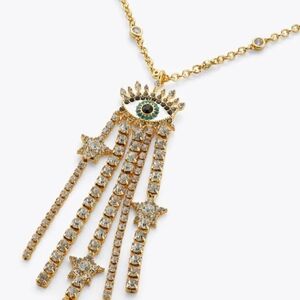 Kurt Geiger Gold Crystal Evil Eye Hamsa Fringe Pendant Necklace
